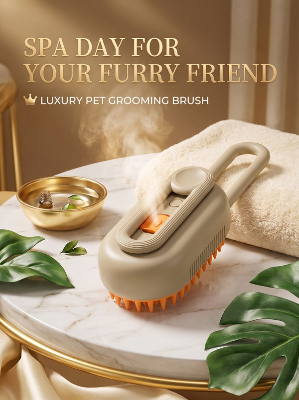 3-in-1 Electric Steamy Pet Brush – Rechargeable Cat & Dog Grooming Brush with Water Spray & Massage Teeth