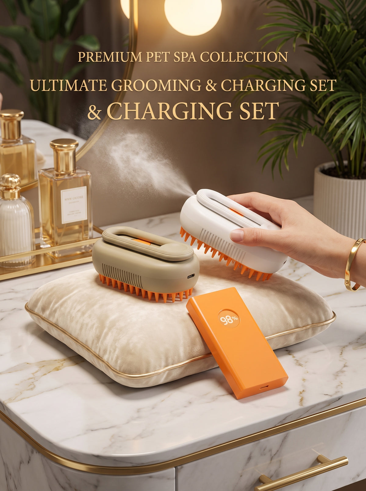 3-in-1 Electric Steamy Pet Brush – Rechargeable Cat & Dog Grooming Brush with Water Spray & Massage Teeth