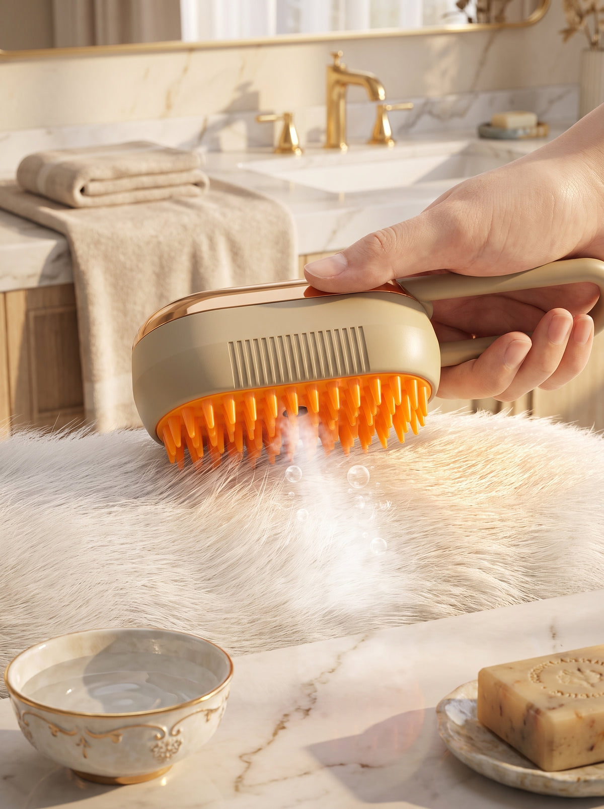 3-in-1 Electric Steamy Pet Brush – Rechargeable Cat & Dog Grooming Brush with Water Spray & Massage Teeth
